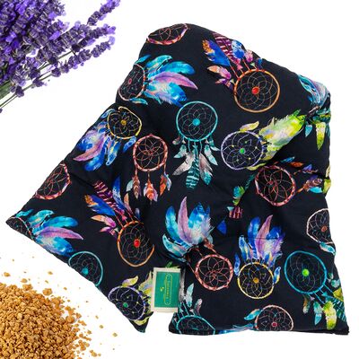 Saco térmico de semillas y lavanda visto de cerca